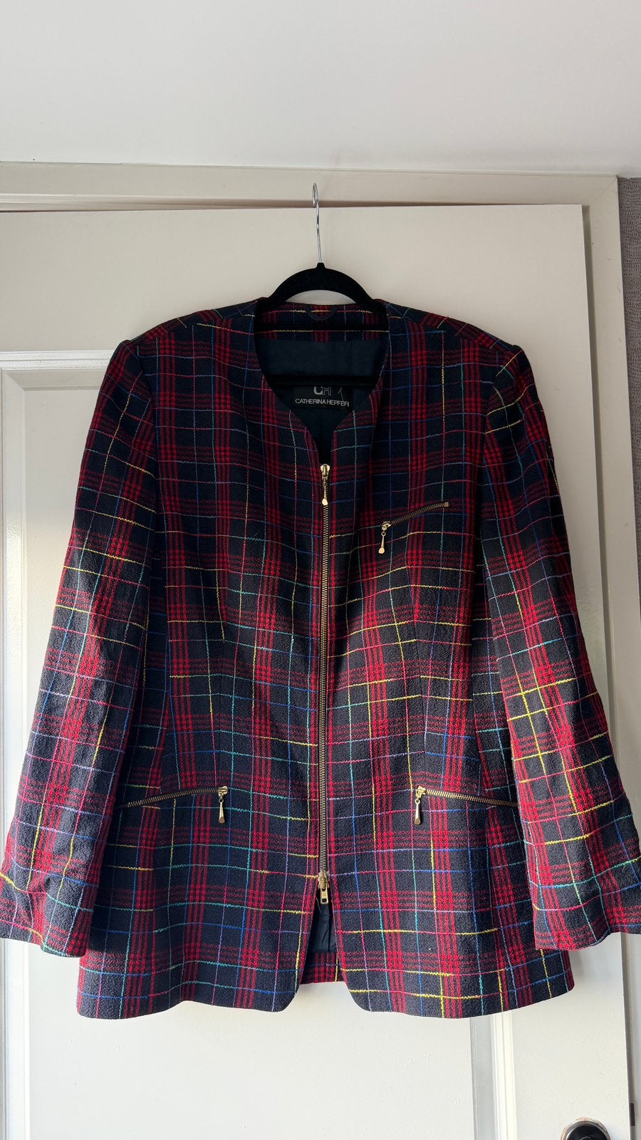 Vintage Wollen Blazer/Jasje Catherina Hepfer (80% Scheerwol), Meerkleurig, Maat 42/44 (L), Ophalen of Verzenden, Jasje
