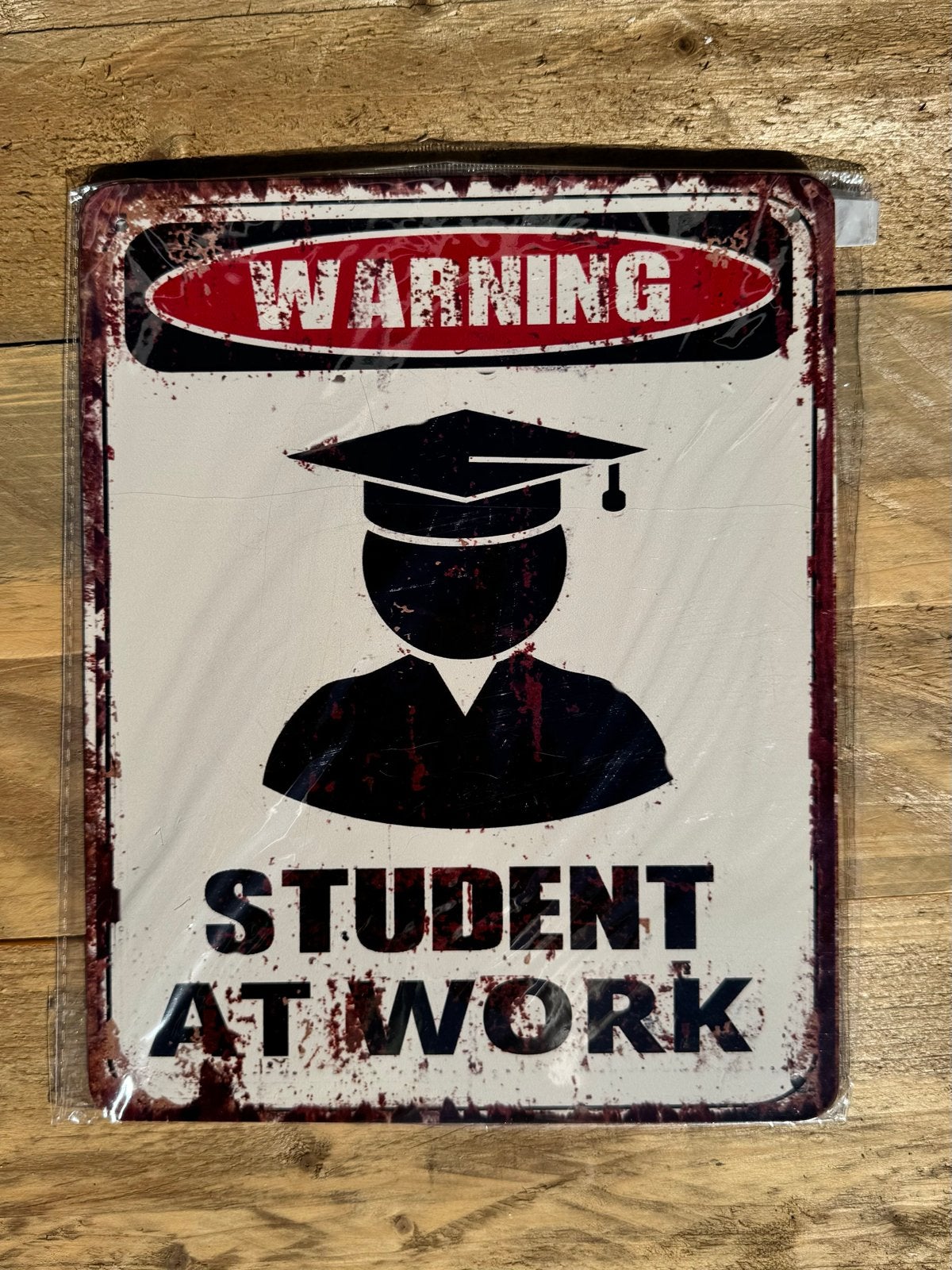 Waarschuwingsbord: Student aan het werk, Huis en Inrichting, Vintage, Meerkleurig, Nieuw, Ophalen of Verzenden