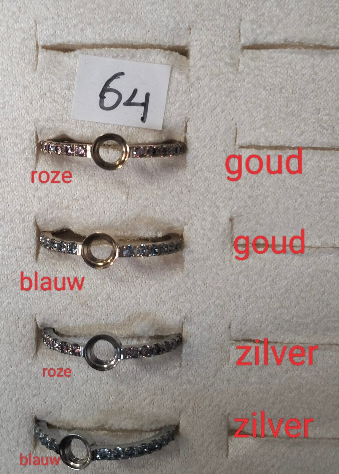 Melano Ringen: Goud of Zilver met Strass in Diverse Kleuren, 18 tot 19, IJzer of Staal, Nieuw, Ophalen of Verzenden