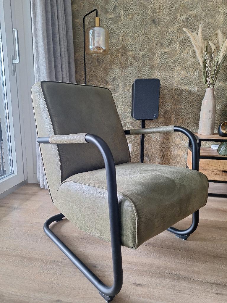 Industriële fauteuil, Huis en Inrichting, Fauteuils, Ophalen, 75 tot 100 cm, Zo goed als nieuw, Stof