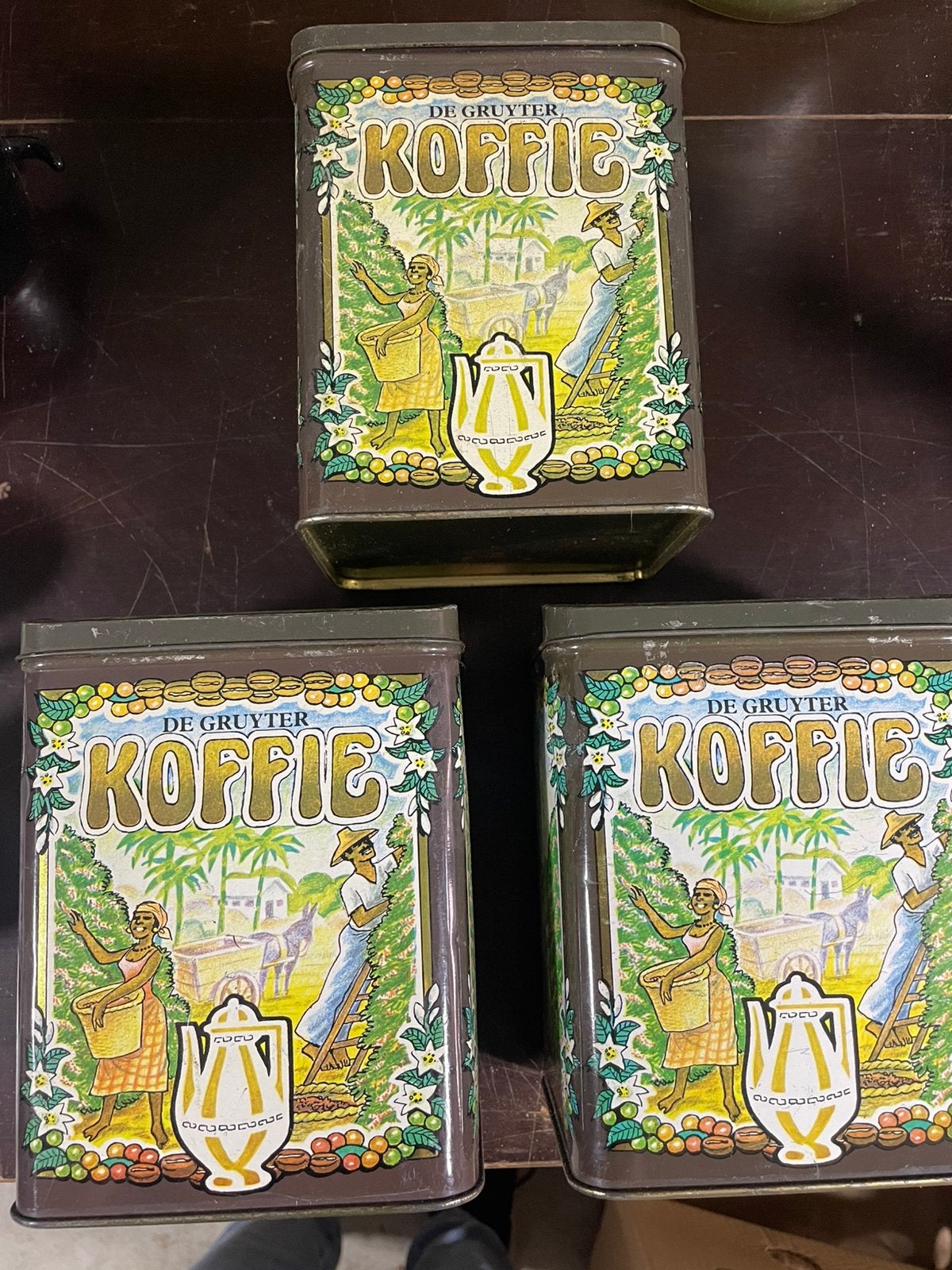 Vintage: drie De Gruyter koffieblikken - gratis -, Verzamelen, Blikken, Ophalen of Verzenden, Gebruikt, Koffie, Overige merken