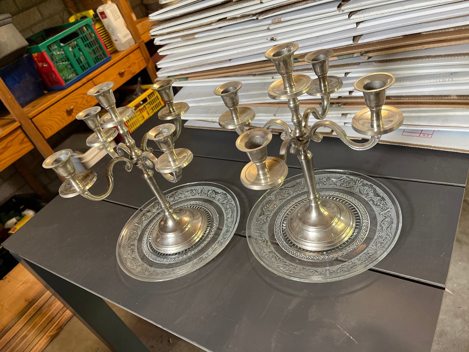 2 Rustieke Kandelaars met Glazen bord, Ophalen of Verzenden, Overige materialen