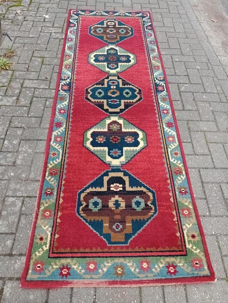 Kleurrijk vintage vloerkleed / tapijt, Ophalen, Gebruikt, Crème, Vintage