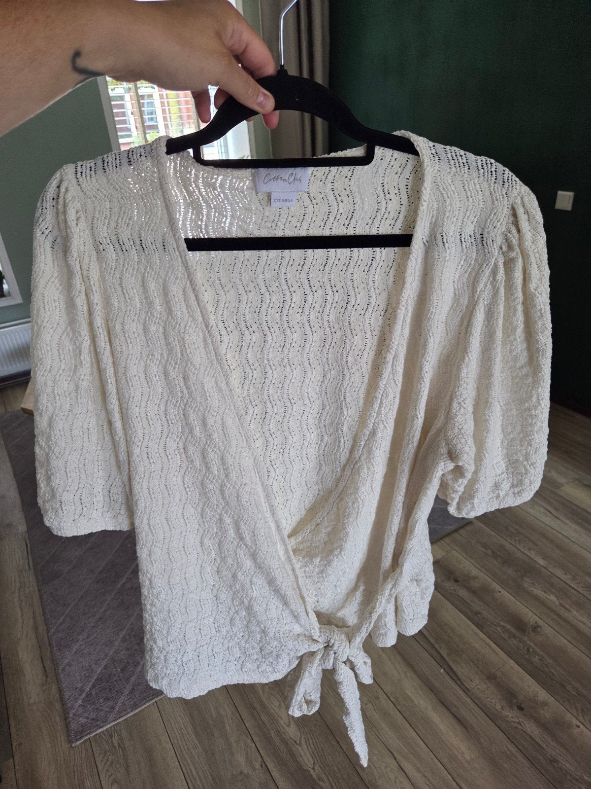 Cotton Club XXL nieuw Wit Dubbellaags Top met Overslag en Pr, Kleding | Dames, T-shirts, Wit, Maat 46/48 (XL) of groter, Ophalen of Verzenden