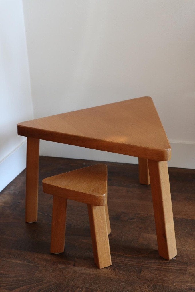 Vintage Brutalist set bijzettafeltjes / retro mid century 60, Ophalen, Minder dan 45 cm, Minder dan 55 cm, Zo goed als nieuw