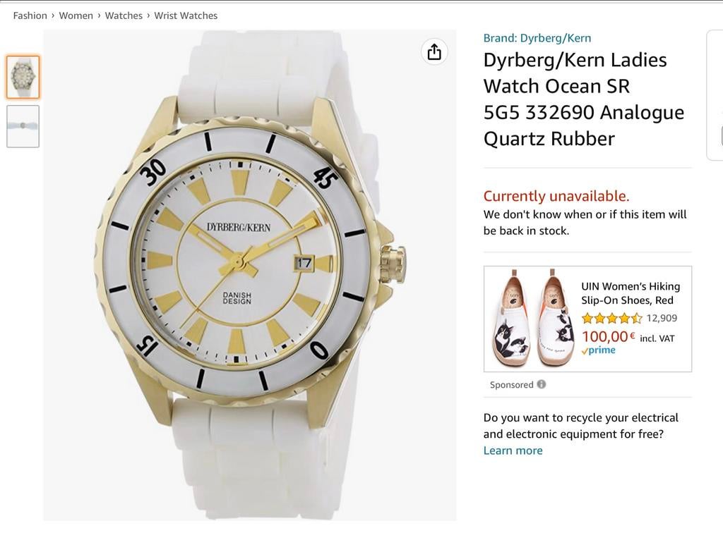 Dyrberg/Kern Dames Horloge Ocean SR Wit/Goud, Ophalen of Verzenden, Zo goed als nieuw, Overige materialen