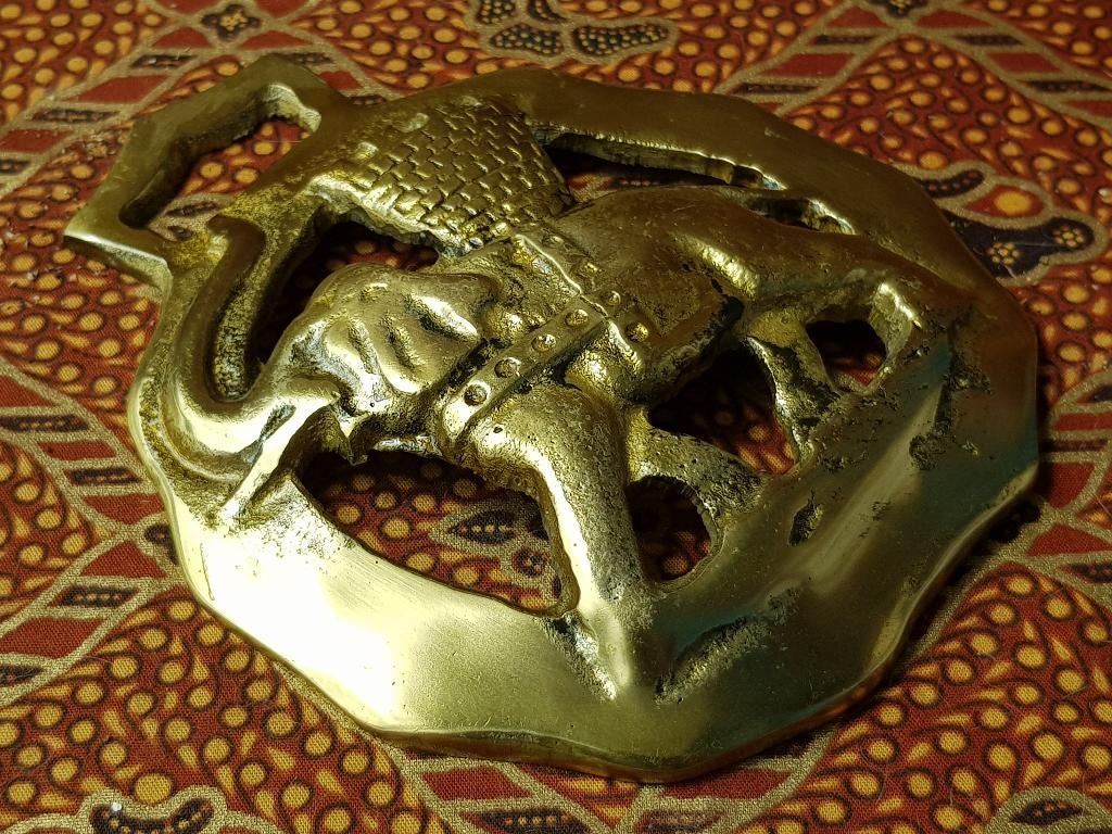Groot antiek Engels kleppermannetje van olifant met kasteel., Antiek en Kunst, Antiek | Koper en Brons, Ophalen of Verzenden, Koper