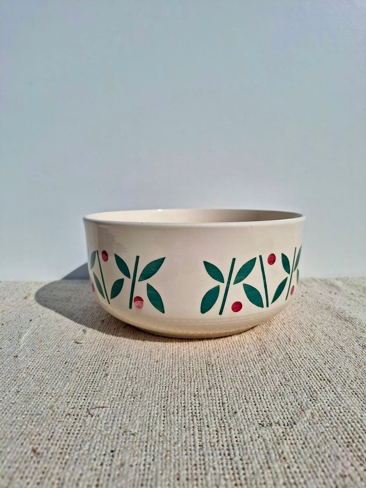 vintage brocante schaal creme met botanisch decor, Ophalen of Verzenden