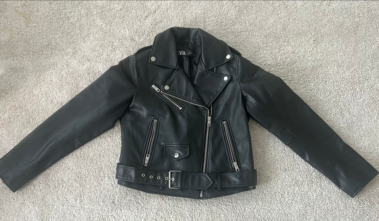 Zara Zwart Leren Bikerjack Maat S, Kleding | Dames, Ophalen of Verzenden, Zo goed als nieuw, Maat 36 (S), Zwart