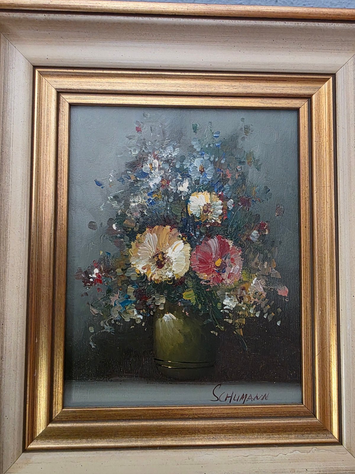 Klassiek Bloemenstilleven Olieverf - Gesigneerd Schumann, Antiek en Kunst, Kunst | Schilderijen | Klassiek, Ophalen of Verzenden