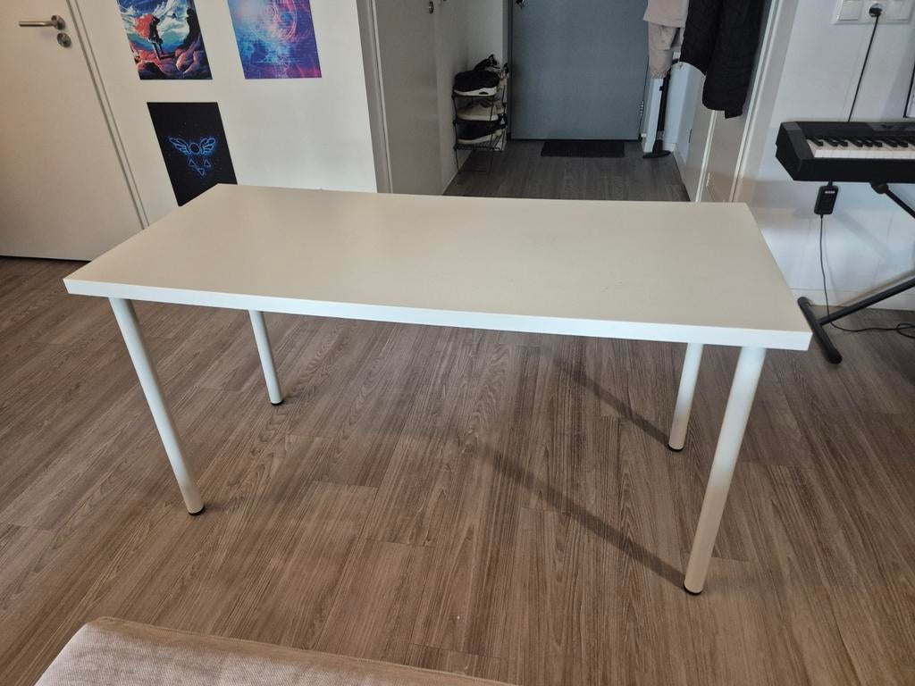 Witte rechthoekige 140x60 tafel met metalen poten, Modern minimalistisch, Gebruikt, 100 tot 150 cm, Overige materialen