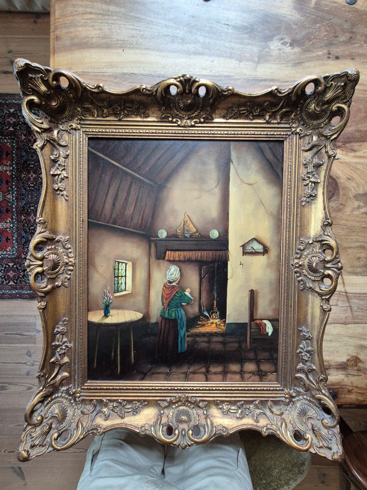 Antiek olieverfschilderij "Boereninterieur", Antiek en Kunst, Kunst | Schilderijen | Klassiek, Ophalen