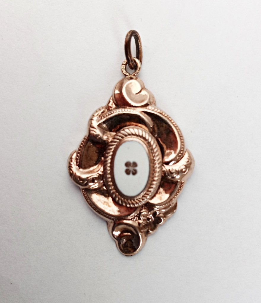 Antieke Jugendstil hanger goud verguld zilver klavertje vier, Verzenden, Zilver, Hanger, Verguld