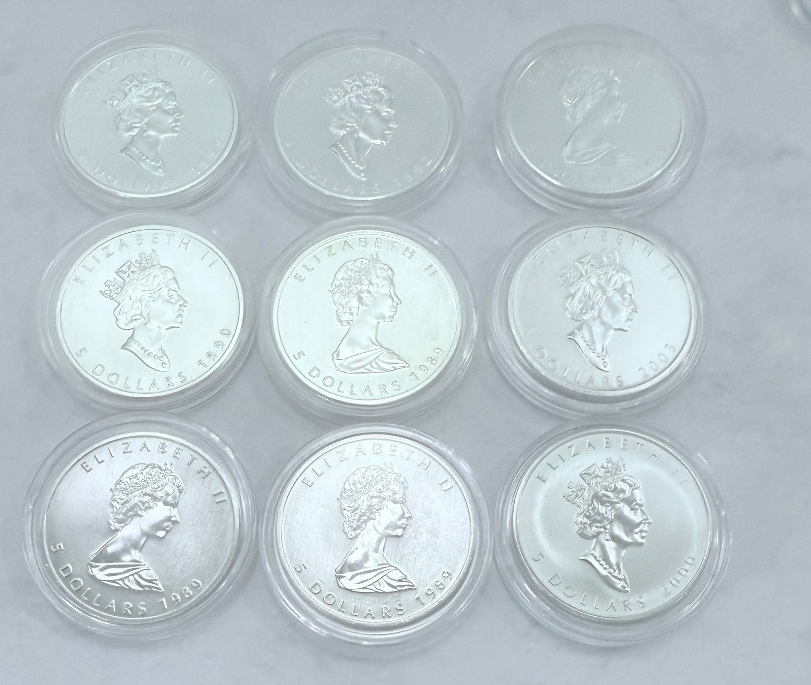 9x 1oz Maple Leaf / Oudere Jaren / verzamel munten. 999 zilv, Ophalen of Verzenden, Zilver