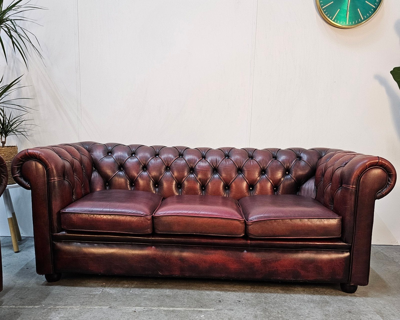 Chesterfield Set 3-zits & Fauteuil Cognac Rood - Gereinigd, Huis en Inrichting, Gebruikt, Leer, Ophalen of Verzenden, Info@nijhofbrothers.nl
