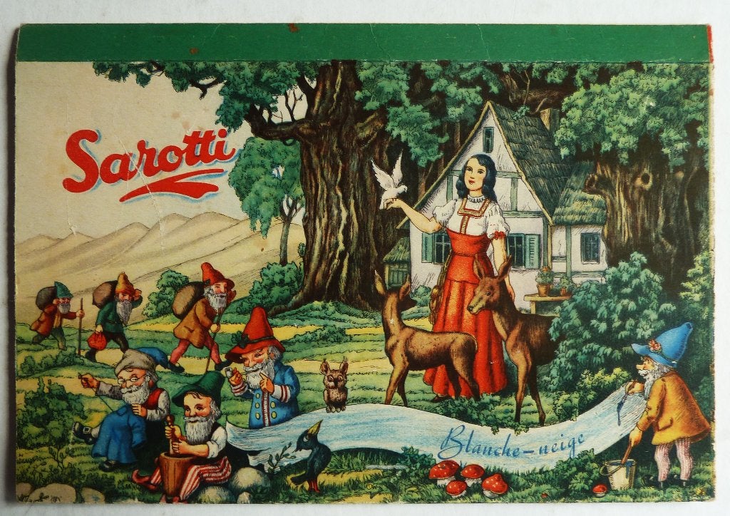 Sarotti Sneeuwwitje Blanche-neige omslag choco reep jaren 50, Ophalen of Verzenden, Gebruikt, Verpakking