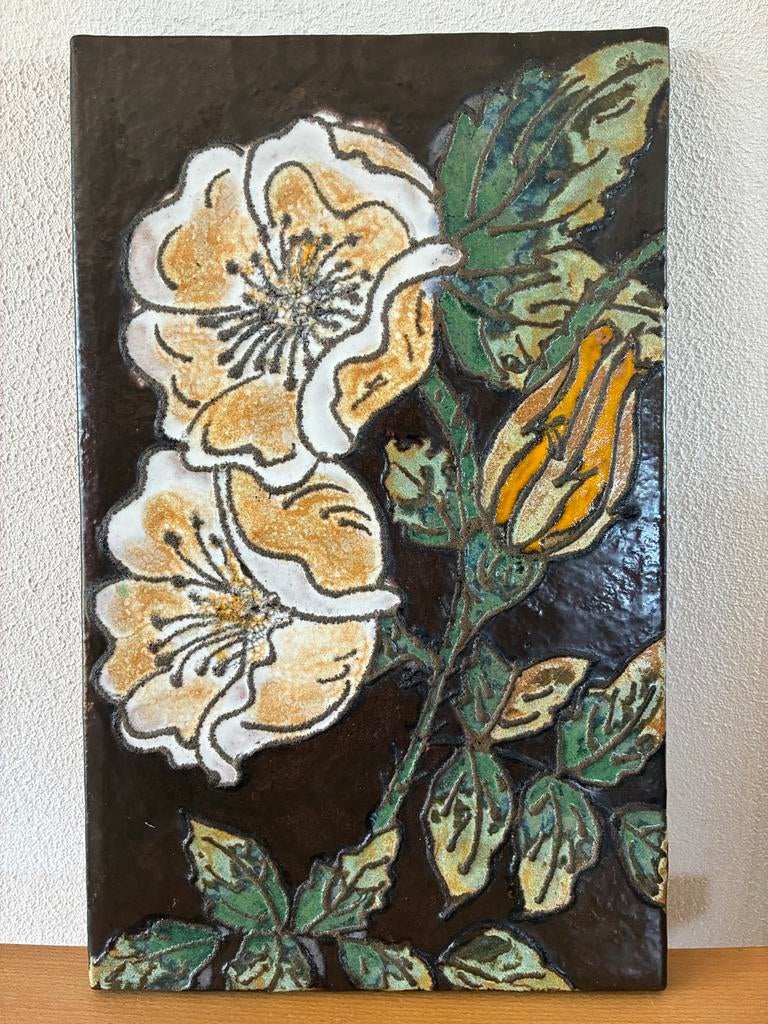 Vintage West-Duitsland Keramiek Wandplaat Fat Lava Bloemen, Antiek en Kunst, Ophalen of Verzenden