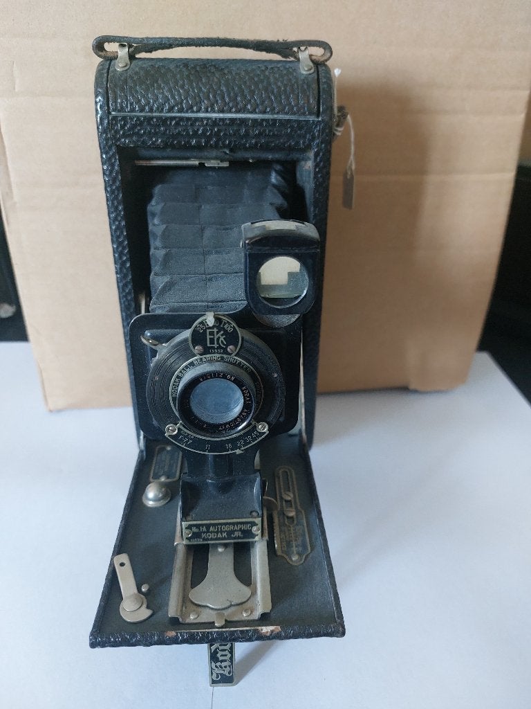 Antieke Kodak No. 1A Autographic Junior vouwcamera+tas (19), Ophalen of Verzenden, Voor 1940, Fototoestel