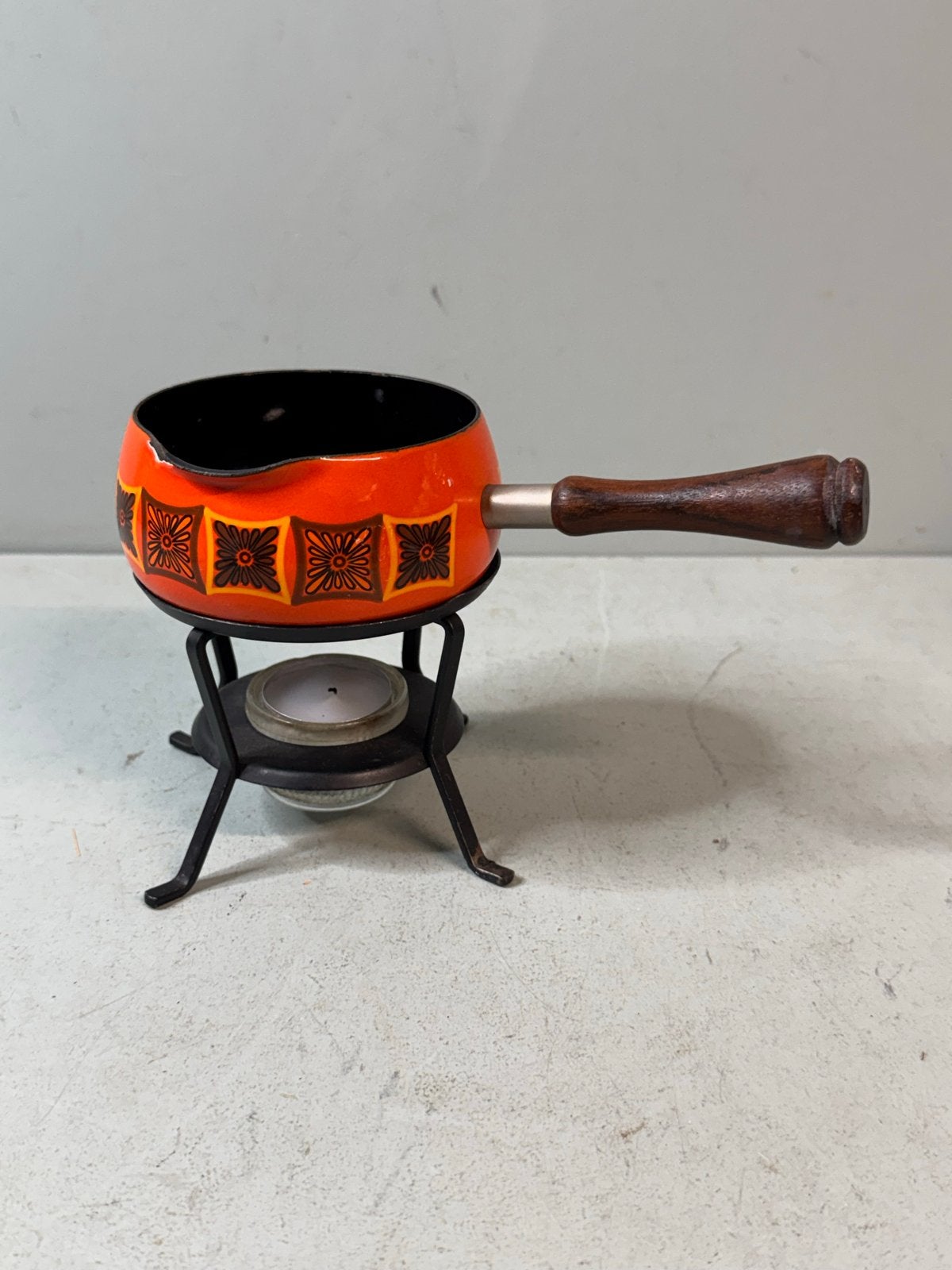 Vintage Fonduepan met Rechaud - Oranje Retro Design, Ophalen of Verzenden