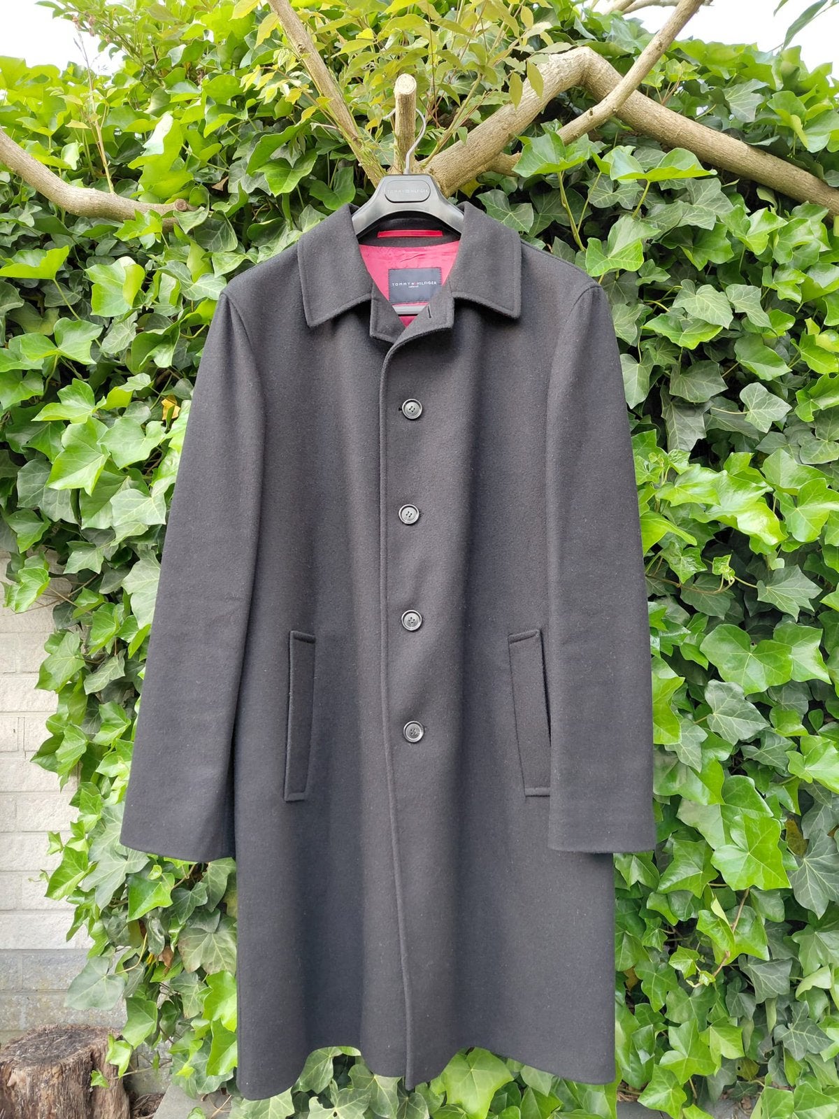 Zwarte Tommy Hilfiger heren overjas maat 50, Ophalen, Zo goed als nieuw, Maat 48/50 (M), Zwart