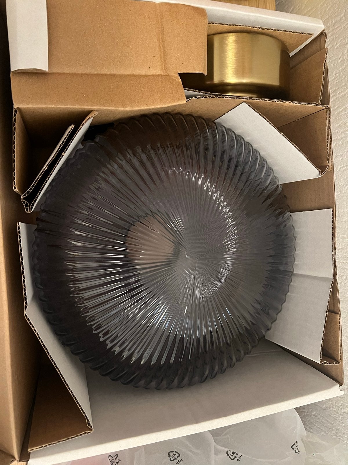 IKEA plafondlamp, messing/grijs helder glas, nieuw, Ophalen, Nieuw, Glas, Plafondlamp