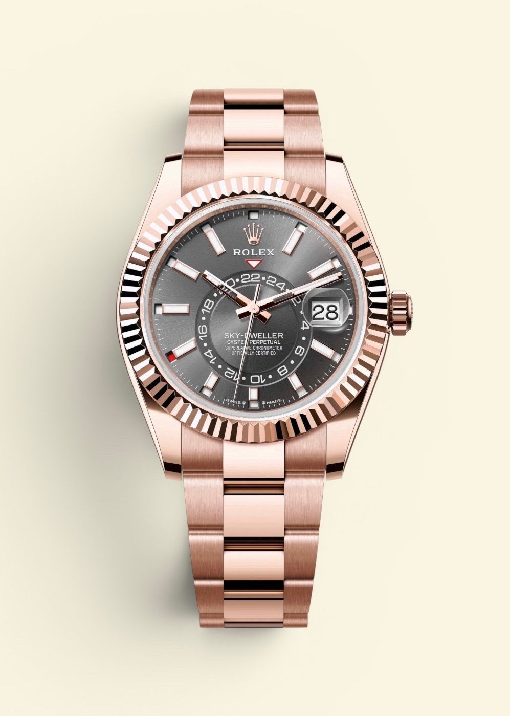 Rolex SkyDweller 18K Rose Gold met Rhodium Wijzerplaat, Rolex, Polshorloge, Nieuw, Ophalen of Verzenden