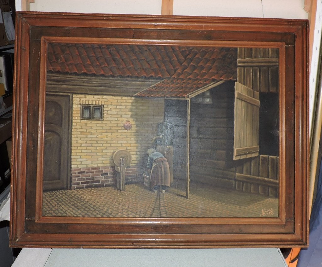 oud schilderij  olieverf op doek, Antiek en Kunst, Ophalen of Verzenden, Bijzondere lijst, Overige onderwerpen