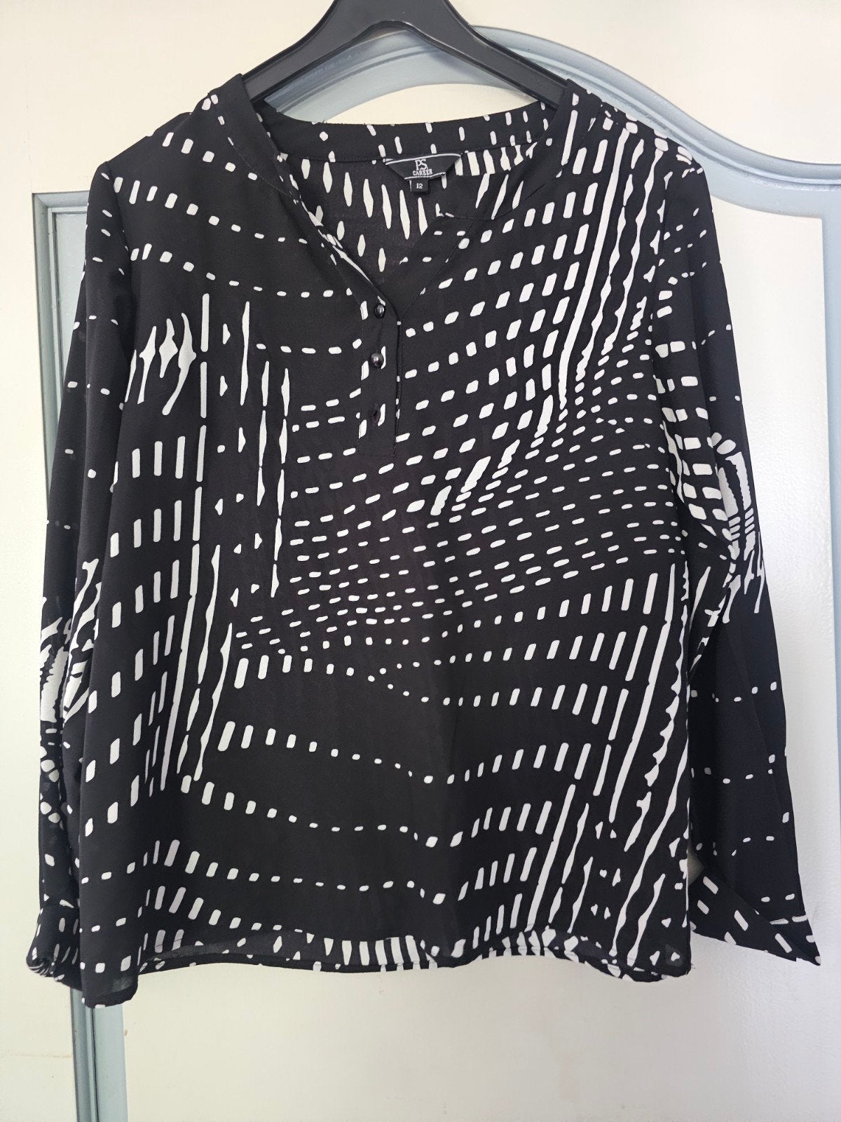PS Career Zwart-witte Blouse Maat 12, Maat 38/40 (M), PS Career, Zwart, Ophalen of Verzenden