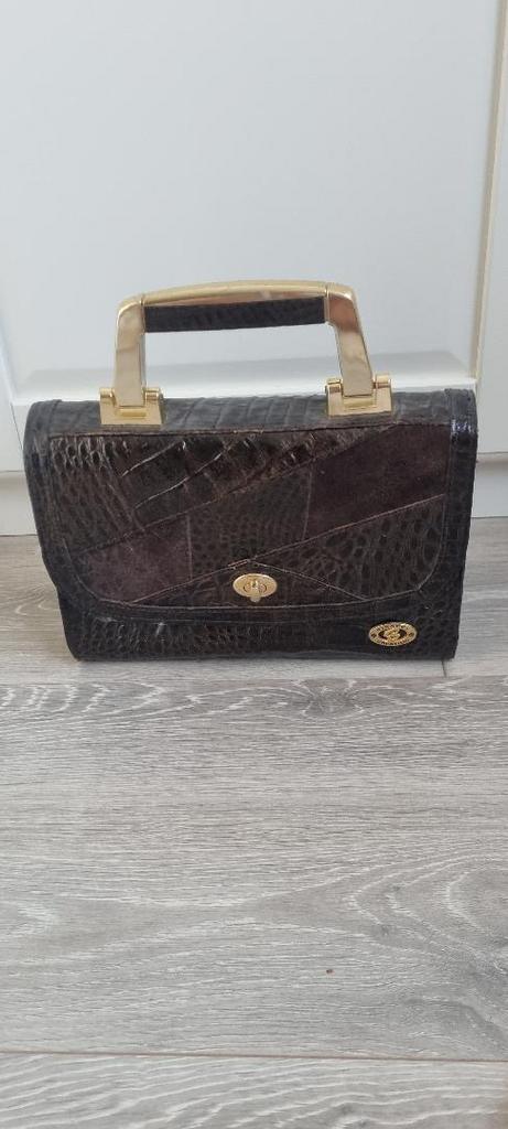 Biracci Creation Leren Handtas - Donkerbruin Krokoprint, Ophalen of Verzenden, Gebruikt, Bruin, Handtas