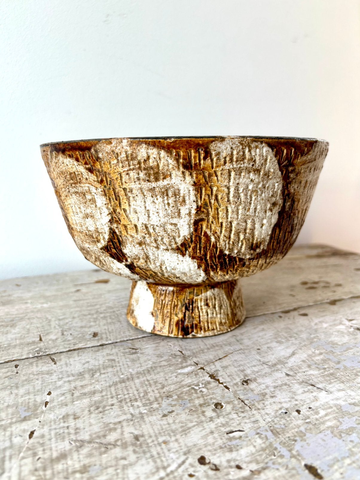 Aardewerken Studio Pottery Japan style schaal op voet, Ophalen of Verzenden
