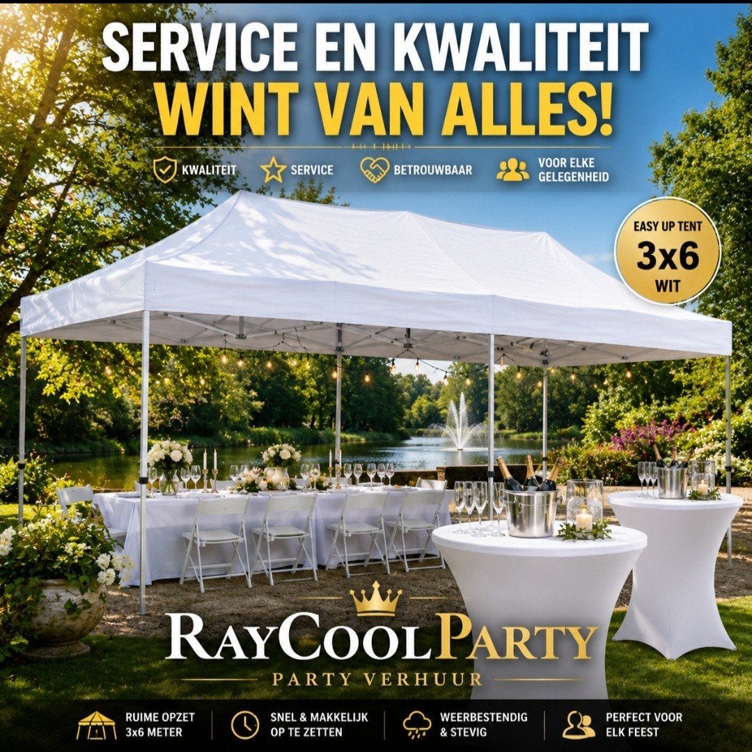 TENT TE HUUR 3X6 INCLUSIEF OP/AFBOUW € 70,=, Ophalen of Verzenden, Gebruikt, Verjaardag