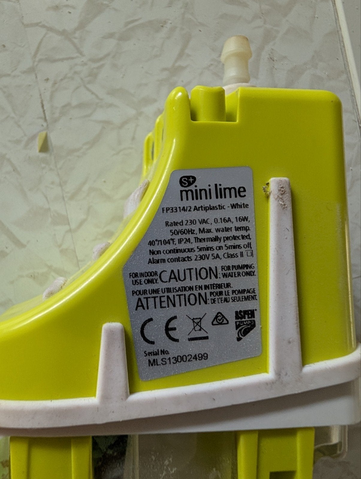 Aspen Mini Lime Condensaatpomp FP3327/2 voor Airco, Ophalen, Minder dan 60 m³, 3 snelheden of meer, Zo goed als nieuw