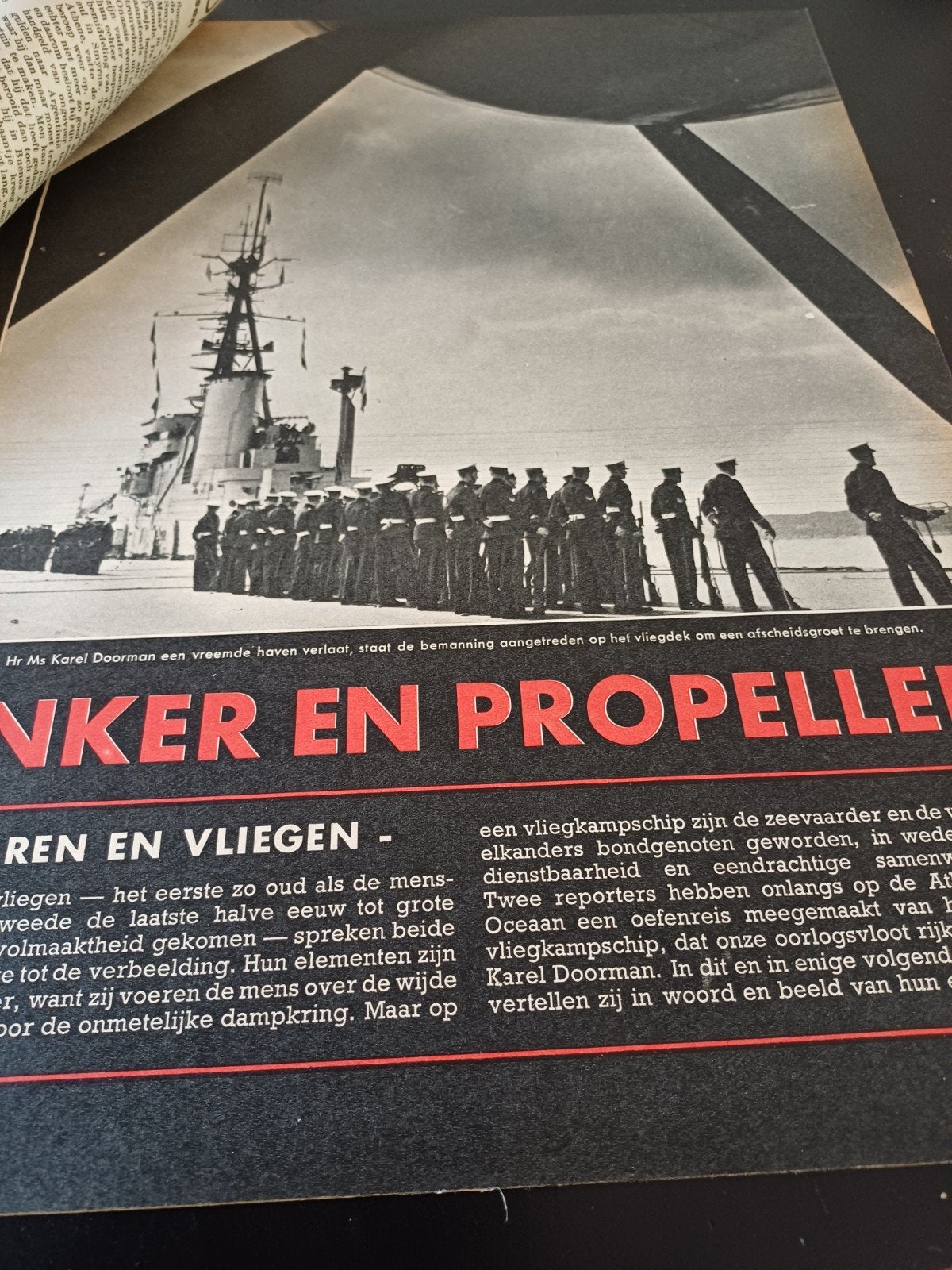 artikel MS Karel Doorman anker en propeller 5 pagina s 1955, Ophalen of Verzenden, Gebruikt, Kaart, Foto of Prent