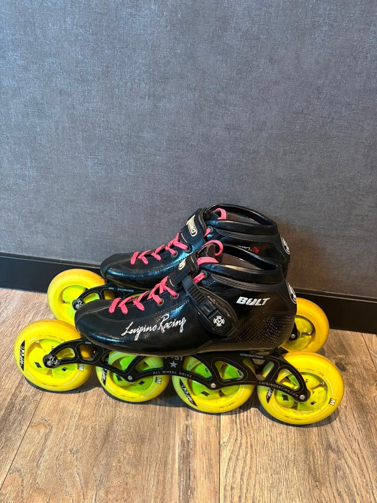 Luigino Racing Bolt skeelers 4x110 met bescherming, Overige merken, Skeelers, Ophalen of Verzenden, Zo goed als nieuw