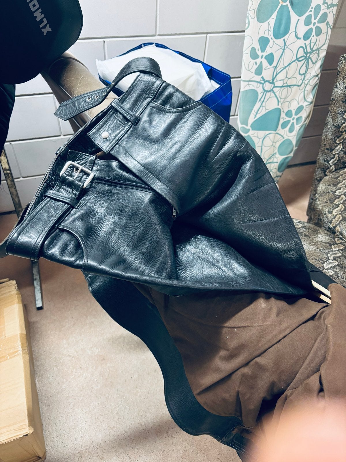 Retro Lederen Motorjack met broek Jeansmodel Zwart Maat M, Ophalen of Verzenden, Gedragen, Maat 48/50 (M), Zwart