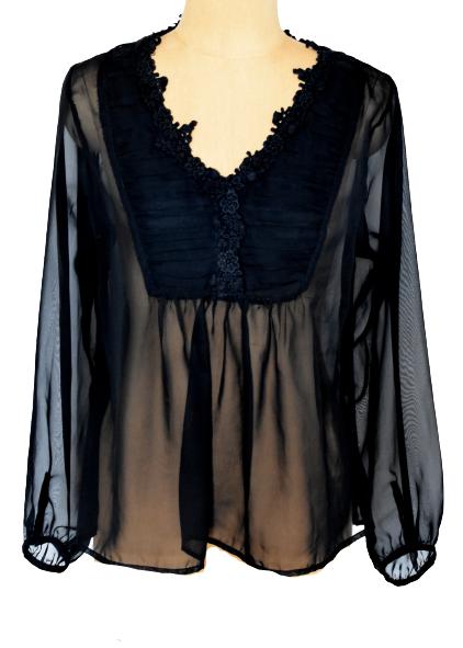 Repeat top, doorschijnende blousetop, blouse, zwart, Mt. M, Kleding | Dames, Verzenden, Zwart, Zo goed als nieuw, Maat 38/40 (M)