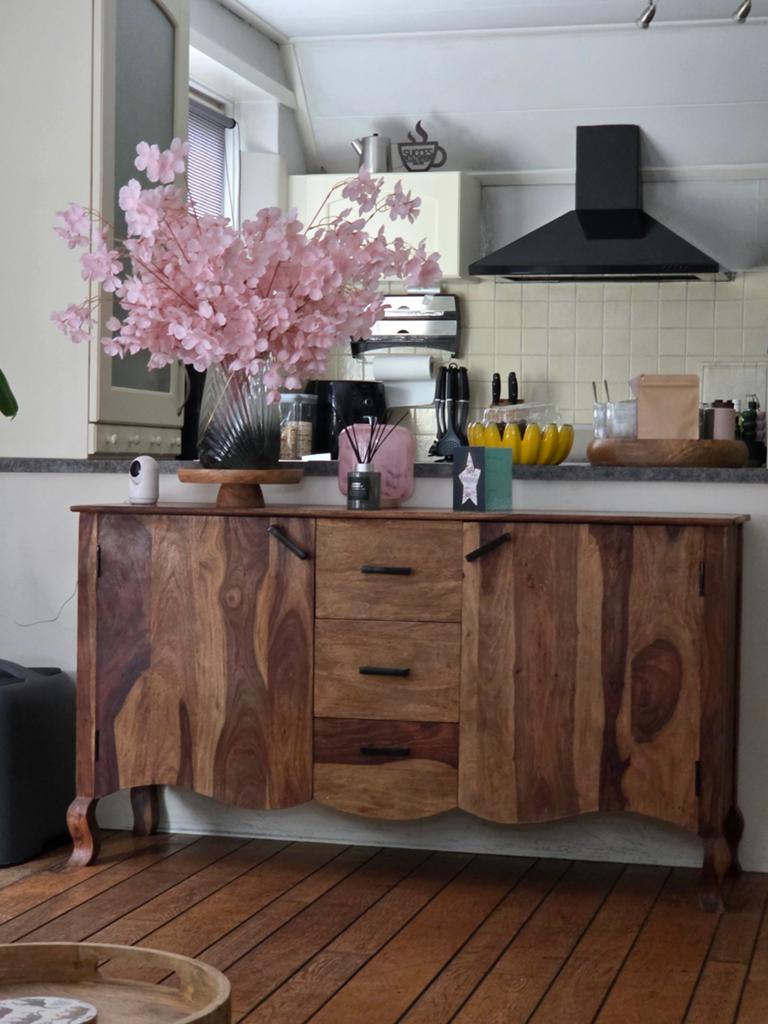 Massief Sheesham Houten Dressoir met Lades en Deuren, Ophalen, 150 tot 200 cm, Zo goed als nieuw, Modern, Landelijk, Scandinavisch