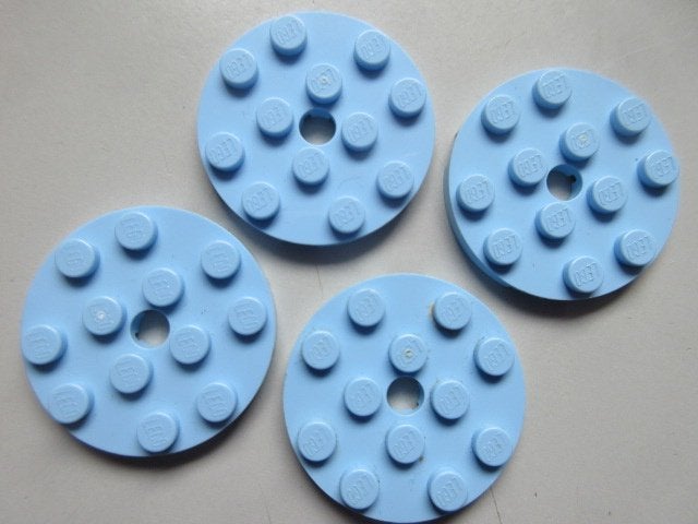 nr. 9431, 4 Lichtblauwe ronde platte platen 4x4., Ophalen of Verzenden, Zo goed als nieuw, Lego