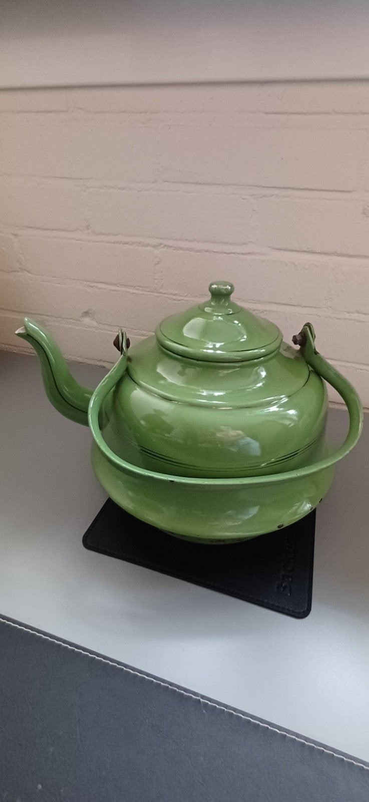 Vintage Groene Emaille Theepot - Charmant en Functioneel, Antiek en Kunst, Ophalen of Verzenden