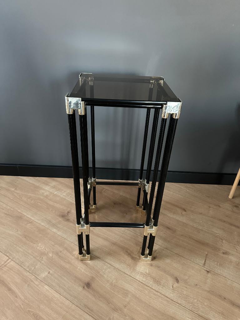 Vintage glazen metaal plantenstandaard bijzet tafel, Huis en Inrichting, Ophalen, Minder dan 55 cm, 60 cm of meer, Rechthoekig