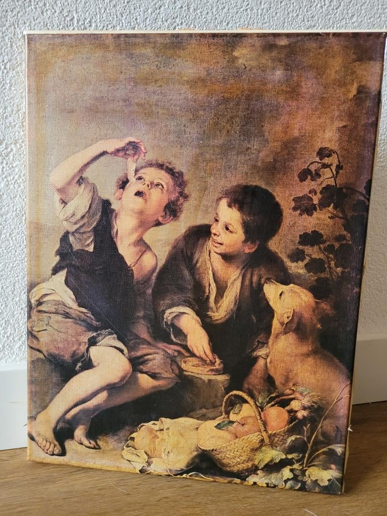 Decoratieve print op doek Murillo 'de taarteneters' 1675, Antiek en Kunst, Ophalen of Verzenden