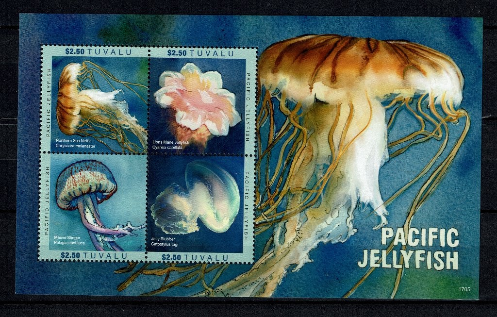 tuvalu 2017 pf blok kwallen zeeleven jellyfish, Ophalen of Verzenden, Postfris, Dier of Natuur