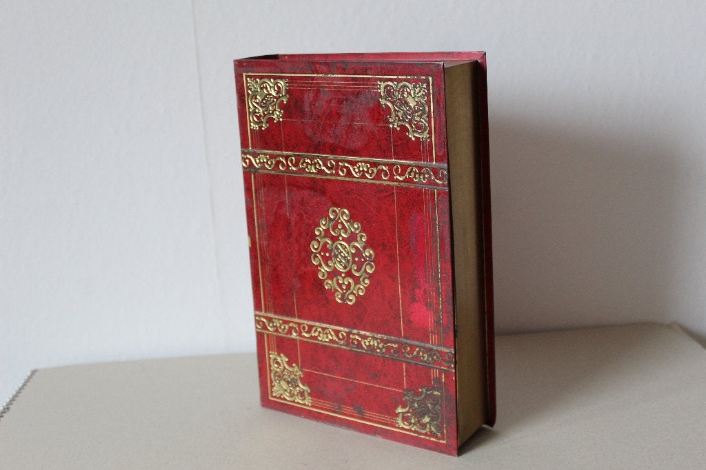 Antieke blikken doos , rood/goud, Ophalen of Verzenden