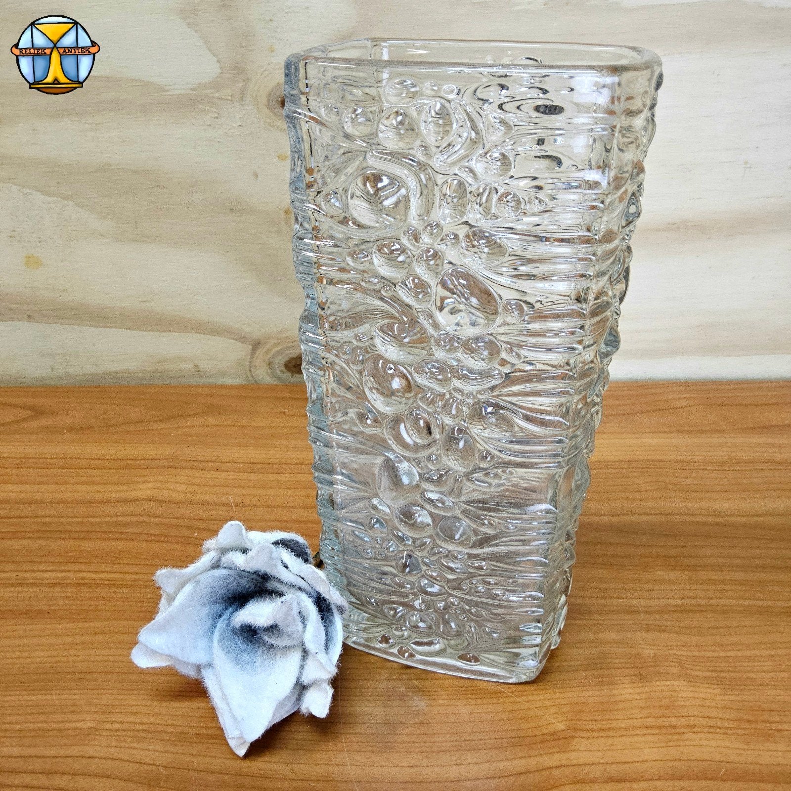 Vintage glazen vaas bubbel textuur (Hermanova Hut, 1968), Ophalen of Verzenden