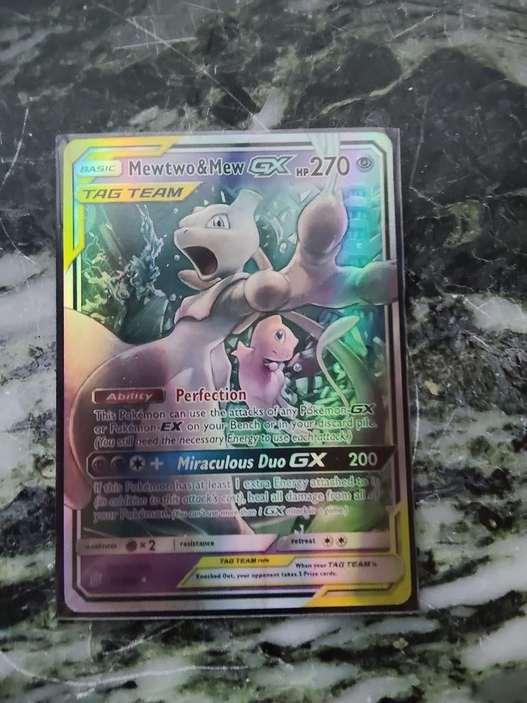 Mewtwo & Mew GX TAG TEAM Pokémon Kaart - Zo goed als nieuw, Ophalen of Verzenden, Zo goed als nieuw, Losse kaart, Foil