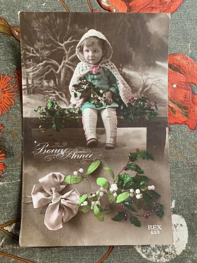 Bonne Année - meisje met maretakken (NN), Ophalen of Verzenden, Voor 1920, Gelopen, Feest(dag)