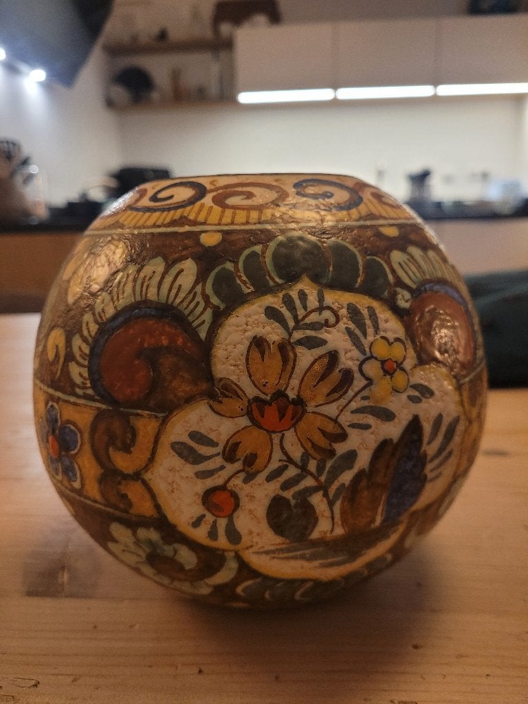 Prachtige Vintage Gouds Plateeel Bolvaas Majoma Plazuid, Ophalen of Verzenden