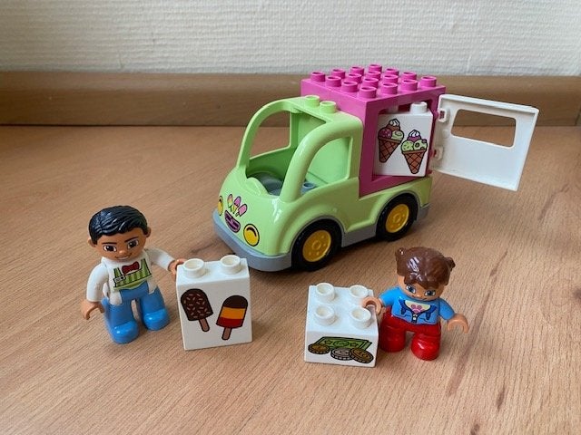 Duplo, ijscowagen / ijs kar met ijscoman en pop, set 10586, Gebruikt, Ophalen of Verzenden, Compleet, Duplo