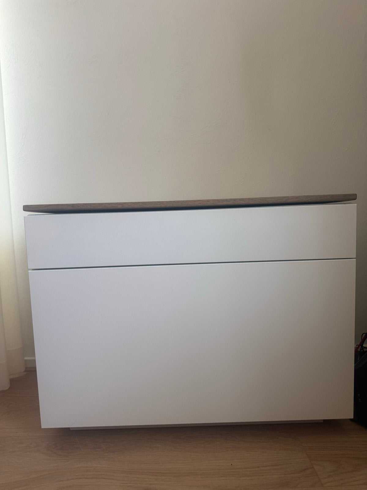 Witte TV-kast met lade en klep, RAL 9016, grey wash blad, Zo goed als nieuw, Minder dan 100 cm, 25 tot 50 cm, Overige houtsoorten