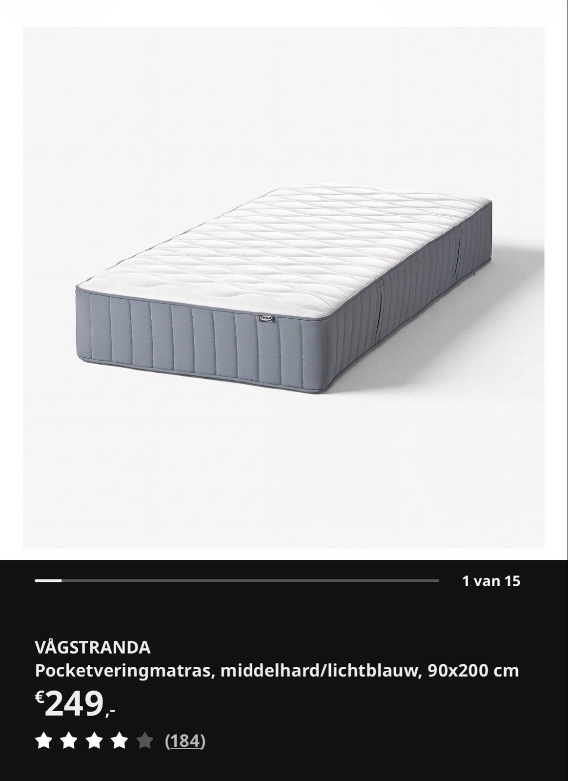 2x z.g.a.n. IKEA VÅGSTRANDA Pocketveringmatras 90x200 cm, Ophalen, 90 cm, Eenpersoons, Zo goed als nieuw